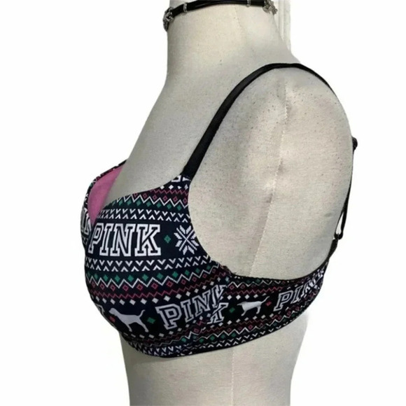Pink Victoria Secrets 36C Christmas print‎ padded push up bra Retro - Picture 4 of 7